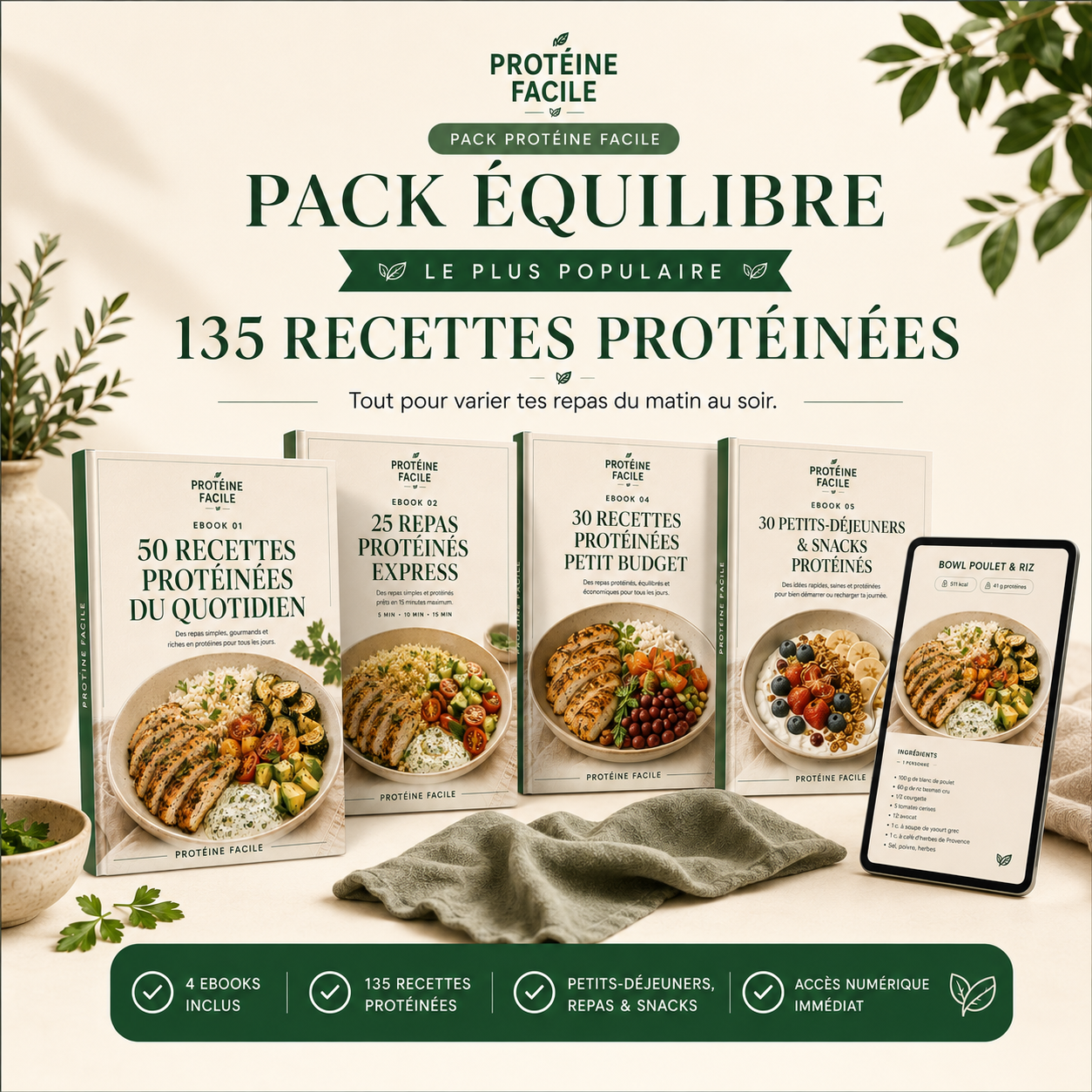 135 recettes protéinées + tous les outils pour mieux organiser vos repas.