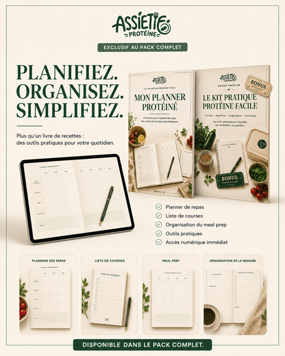 135 recettes protéinées + tous les outils pour mieux organiser vos repas.